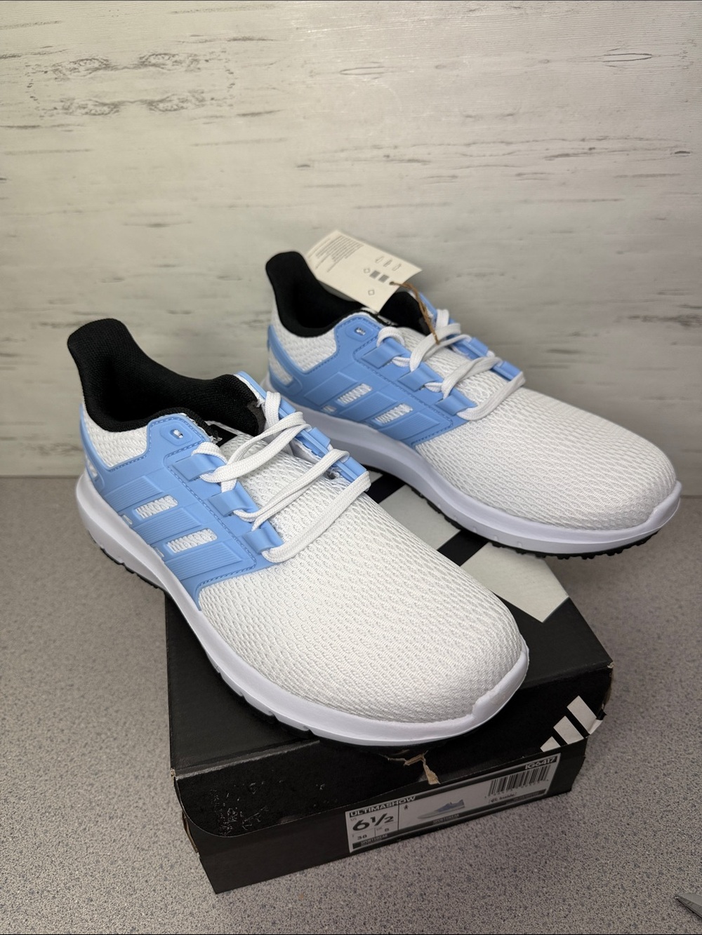 adidas Kids White & Light Blue Mesh Sneakers